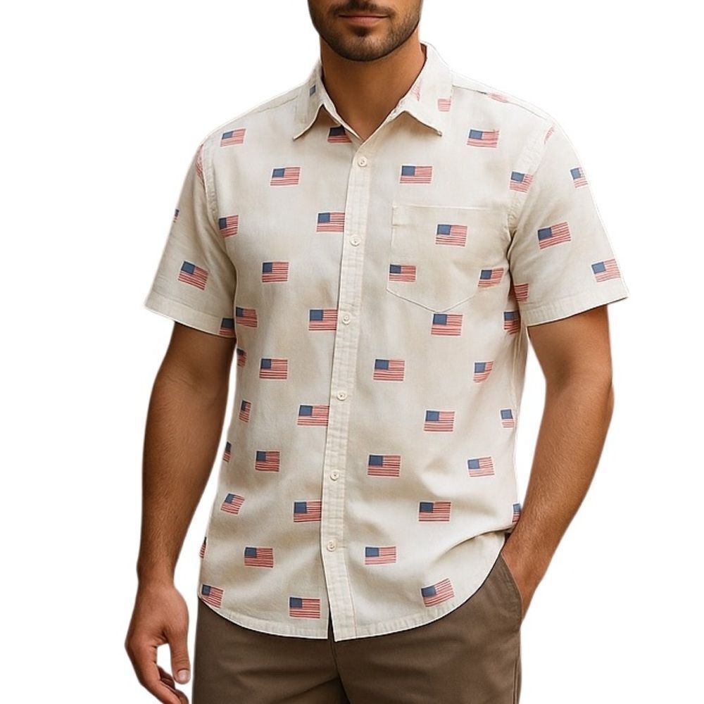Mad Engine Men’s Button Up Flag Shirt Size XL